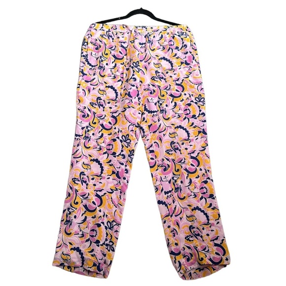 J crew slik pull on  paisley swirl multi color pants size 4 pink blue yellow - Picture 2 of 9